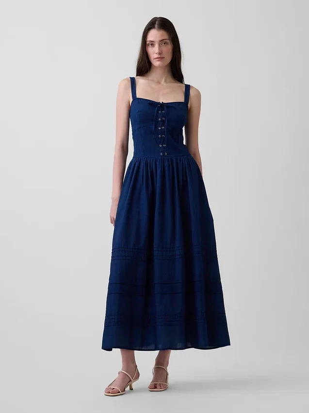 Vestido largo tipo corsé con cordones