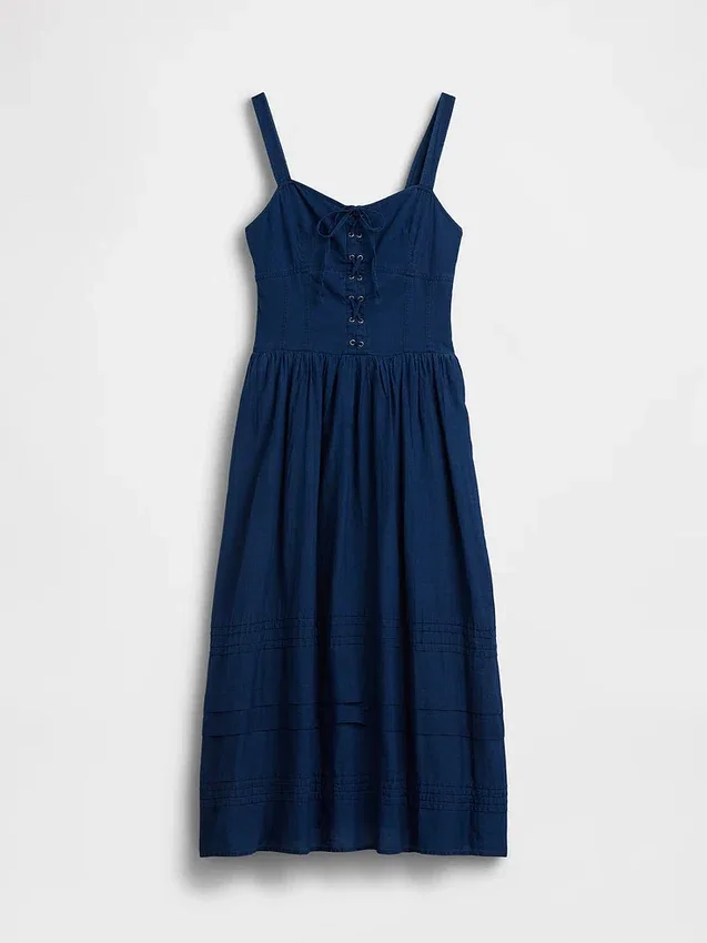 Vestido largo tipo corsé con cordones