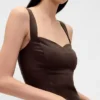 Vestido largo tipo corsé de cintura baja en mezcla de lino