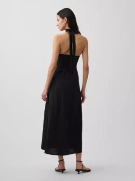 Vestido largo tipo halter de mezcla de lino