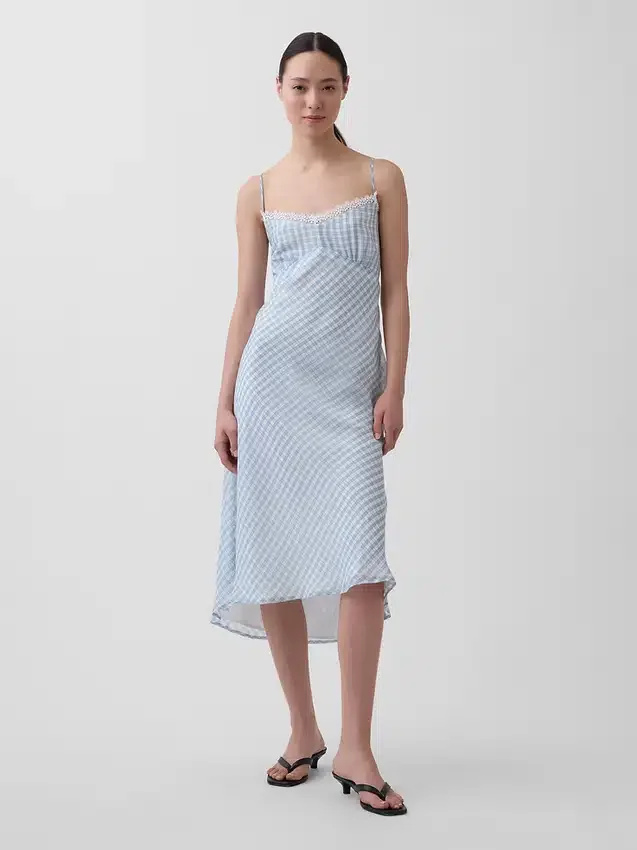 Vestido liso midi a cuadros vichy