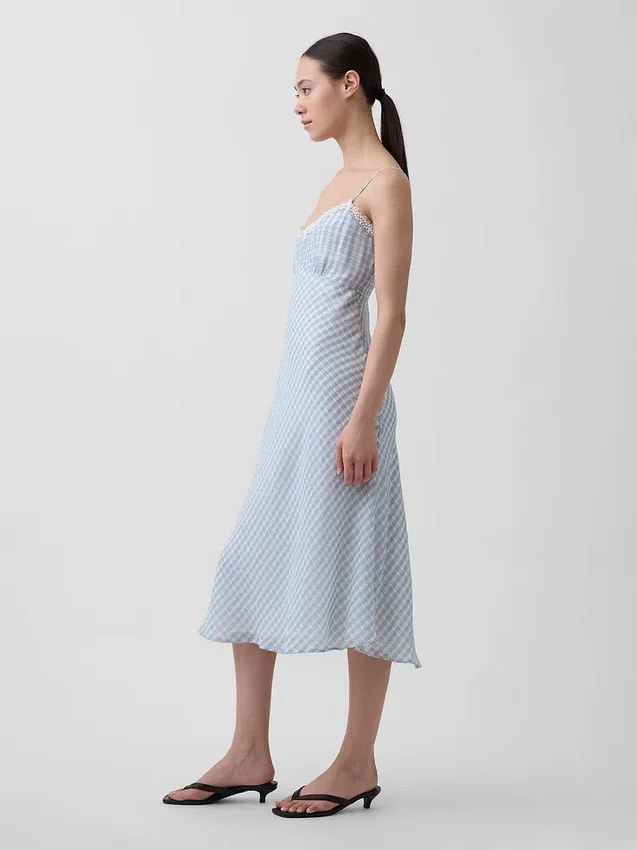 Vestido liso midi a cuadros vichy