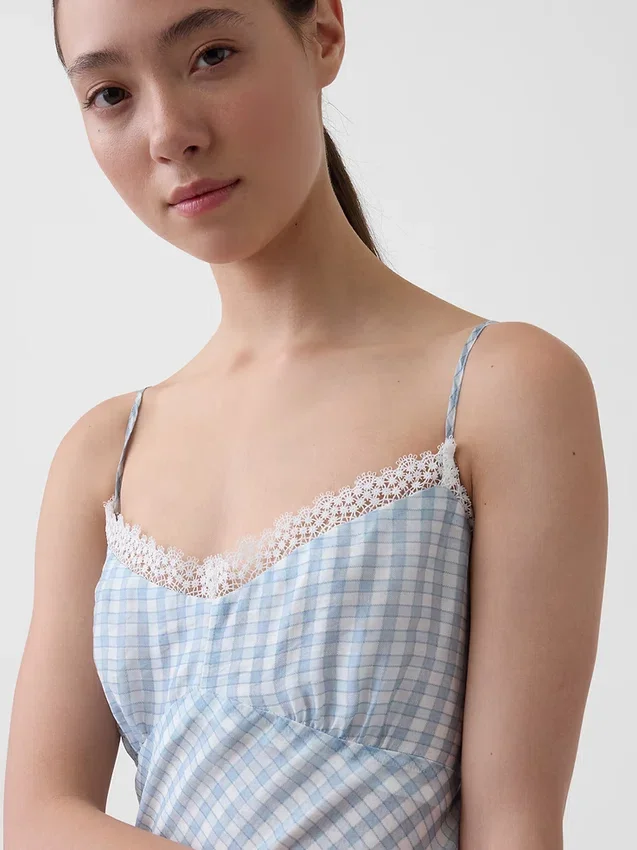 Vestido liso midi a cuadros vichy