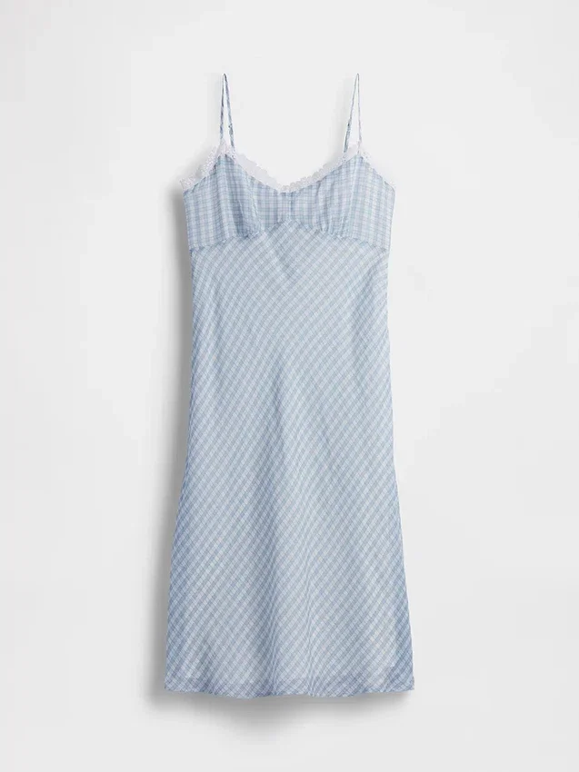 Vestido liso midi a cuadros vichy
