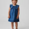 Vestido marinero de denim para bebés y niños pequeños