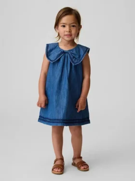 Vestido marinero de denim para bebés y niños pequeños