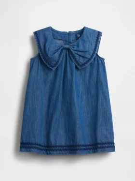Vestido marinero de denim para bebés y niños pequeños
