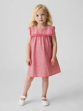 Vestido marinero de lino y algodón con estampado de cuadros vichy para Bebé y Niño