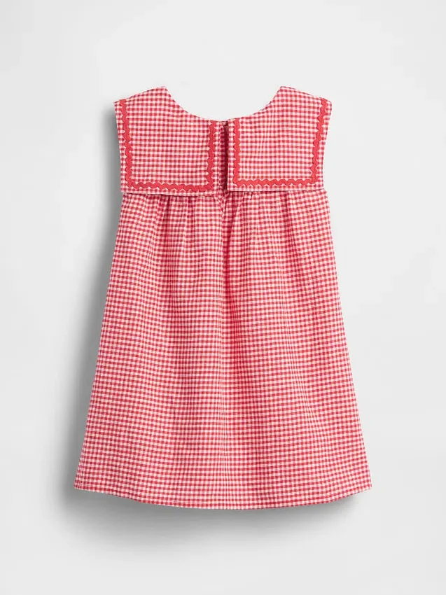 Vestido marinero de lino y algodón con estampado de cuadros vichy para Bebé y Niño