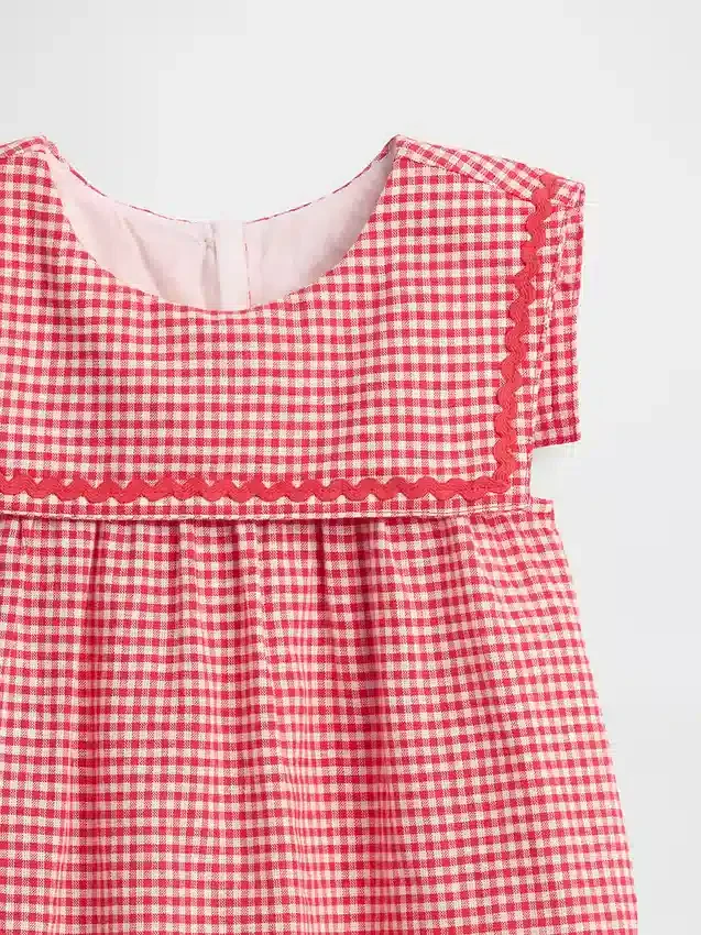 Vestido marinero de lino y algodón con estampado de cuadros vichy para Bebé y Niño