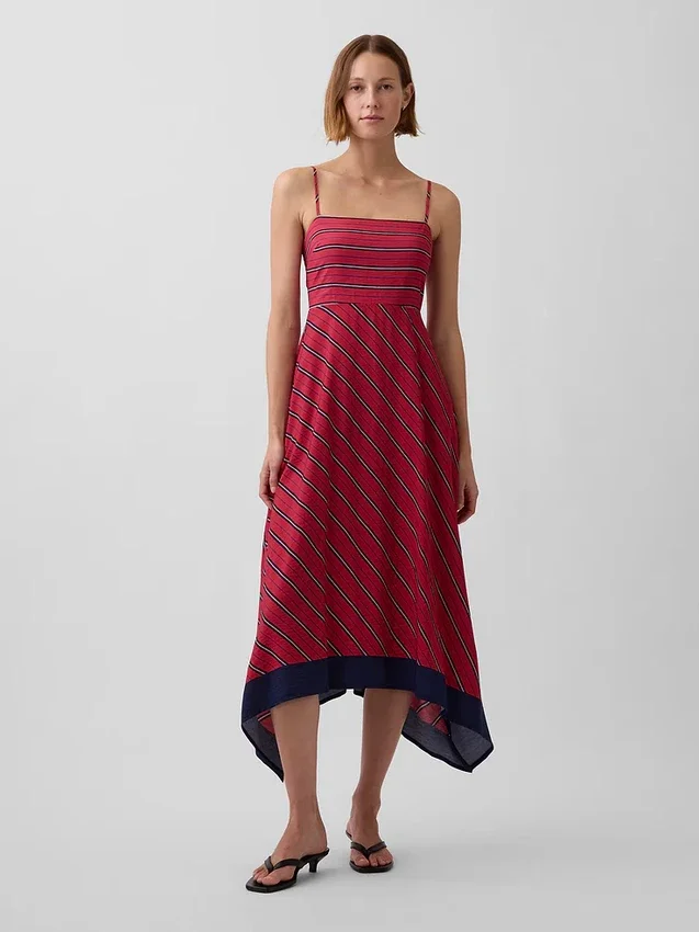 Vestido midi a rayas tipo pañuelo