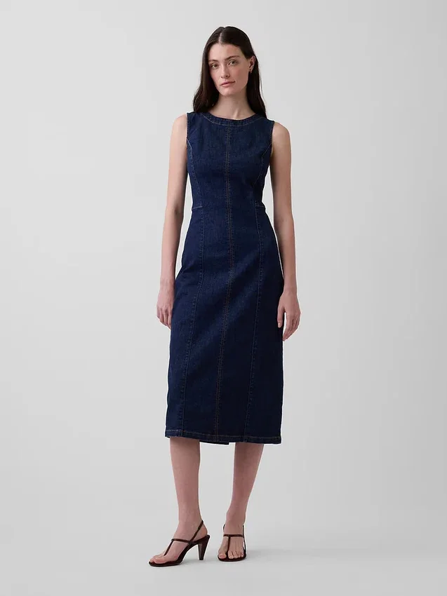 Vestido midi ajustado de denim