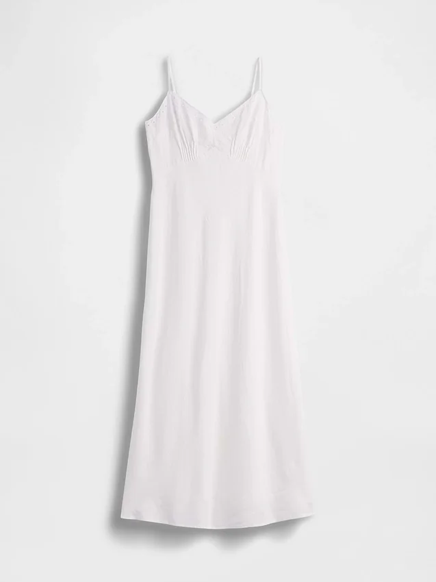 Vestido midi bordado de mezcla de lino
