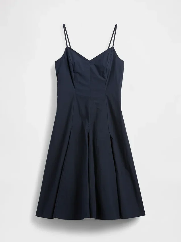 Vestido midi con cuello en V y costuras