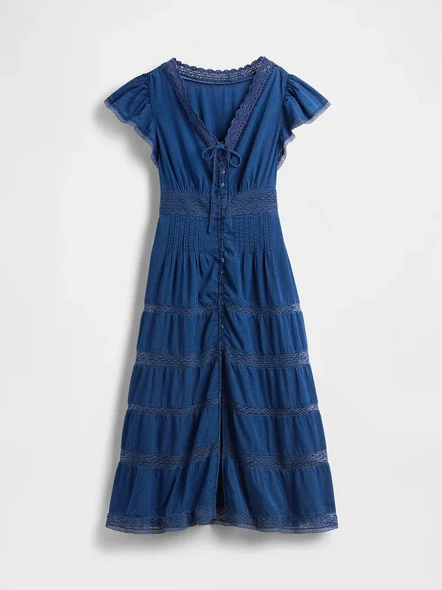 Vestido midi con ribete de encaje