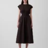 Vestido midi de cintura baja en mezcla de tejidos