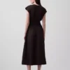 Vestido midi de cintura baja en mezcla de tejidos