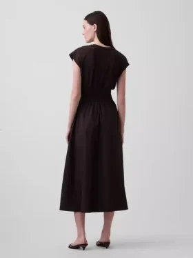 Vestido midi de cintura baja en mezcla de tejidos
