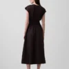 Vestido midi de cintura baja en mezcla de tejidos