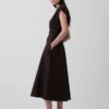 Vestido midi de cintura baja en mezcla de tejidos