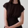 Vestido midi de cintura baja en mezcla de tejidos