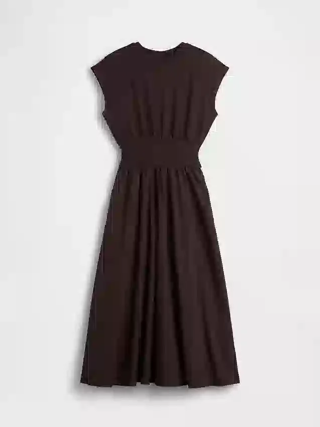 Vestido midi de cintura baja en mezcla de tejidos