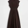 Vestido midi de cintura baja en mezcla de tejidos