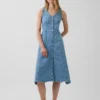 Vestido midi de denim con bajo en forma de pañuelo