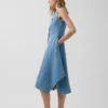 Vestido midi de denim con bajo en forma de pañuelo