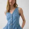 Vestido midi de denim con bajo en forma de pañuelo