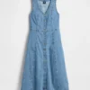 Vestido midi de denim con bajo en forma de pañuelo