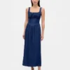 Vestido midi de denim con cintura baja tipo corsé