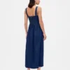 Vestido midi de denim con cintura baja tipo corsé