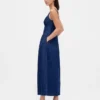 Vestido midi de denim con cintura baja tipo corsé
