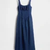 Vestido midi de denim con cintura baja tipo corsé