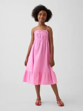 Vestido midi de gasa de algodón para niña