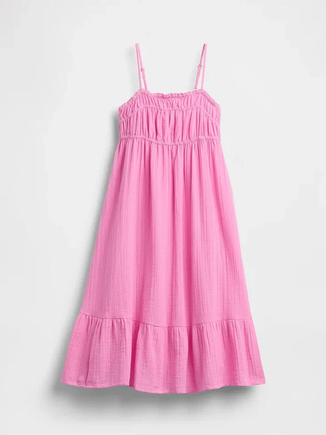 Vestido midi de gasa de algodón para niña
