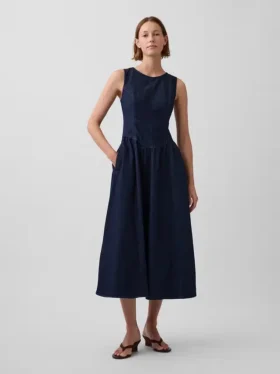 Vestido midi de vaquero con cintura baja