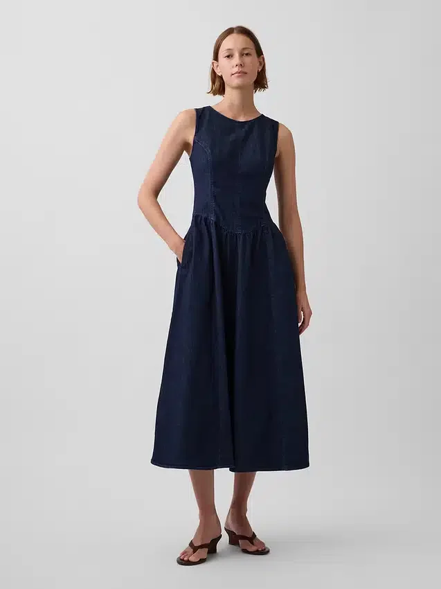Vestido midi de vaquero con cintura baja
