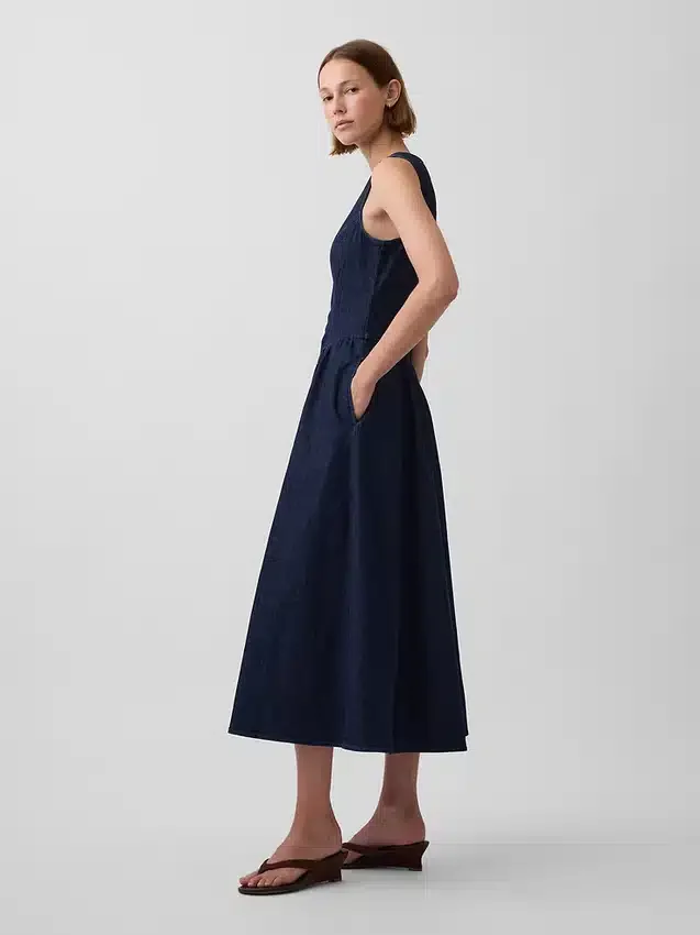 Vestido midi de vaquero con cintura baja