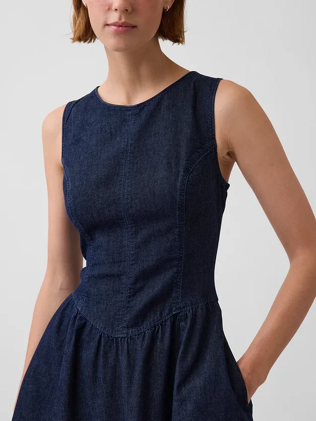 Vestido midi de vaquero con cintura baja