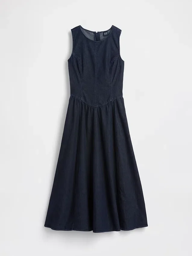 Vestido midi de vaquero con cintura baja