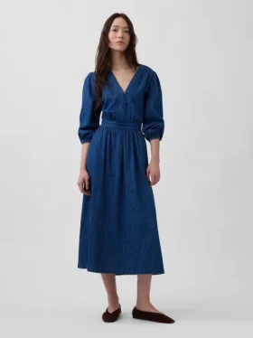 Vestido midi de vaquero con cintura de parches