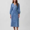 Vestido midi de vaquero con cintura de parches