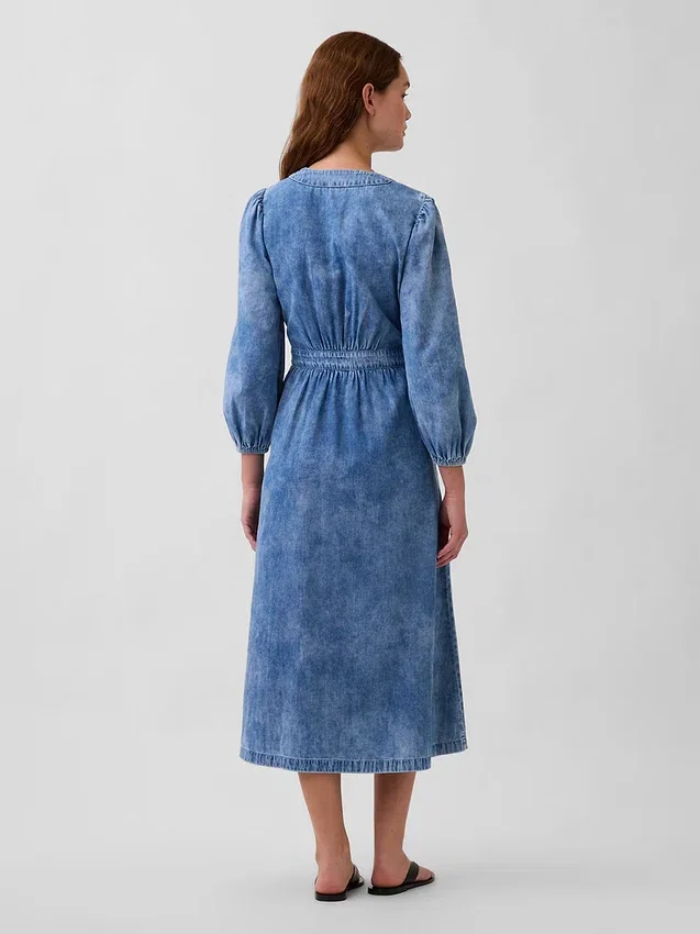 Vestido midi de vaquero con cintura de parches