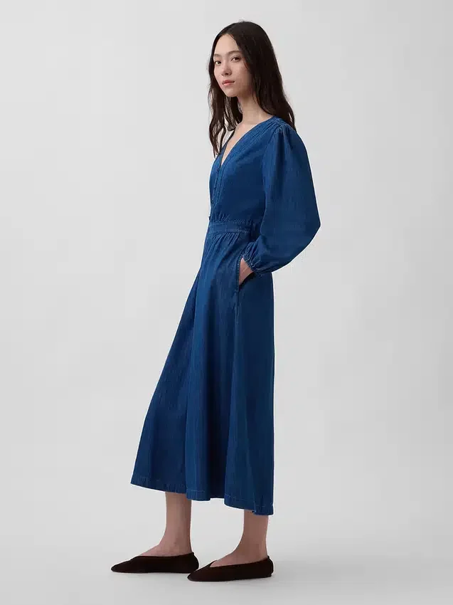 Vestido midi de vaquero con cintura de parches
