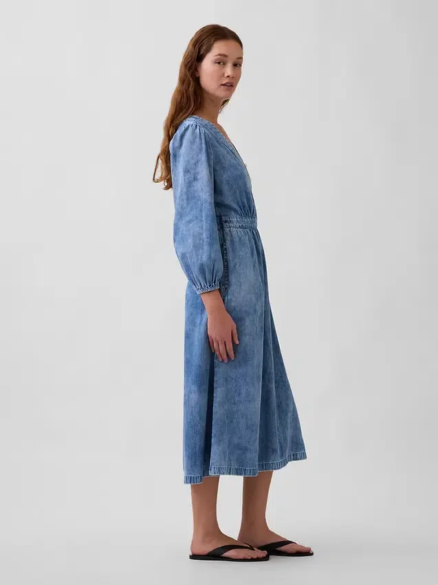 Vestido midi de vaquero con cintura de parches