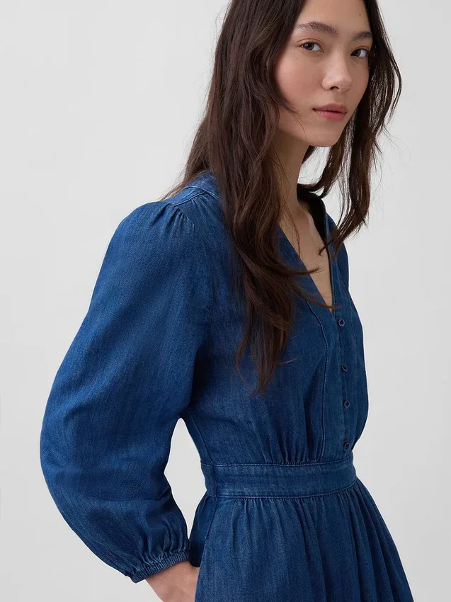Vestido midi de vaquero con cintura de parches