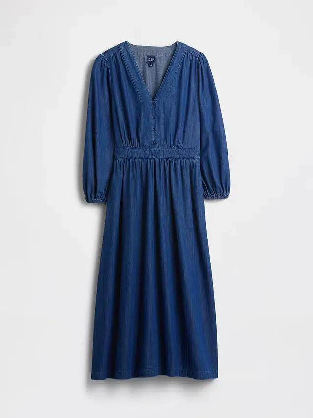 Vestido midi de vaquero con cintura de parches
