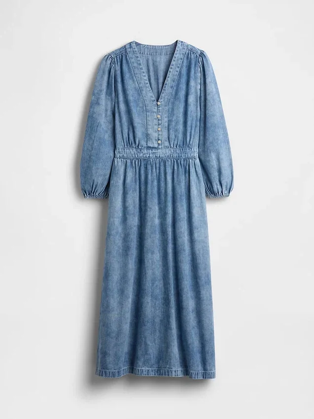 Vestido midi de vaquero con cintura de parches